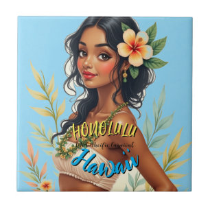 Vintage Style Hawaiian Travel Honolulu Hula Girl Tile
