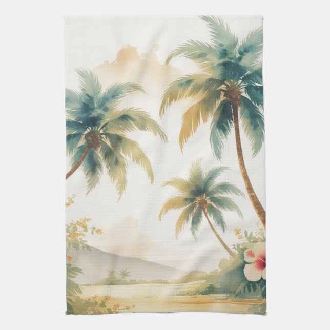 Vintage Style Hawaiian Travel Honolulu Kitchen Towel (Vertical)