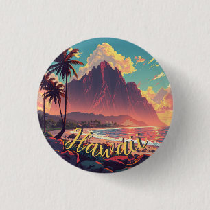 Vintage Style Hawaiian Travel Honolulu Mid-Pacific 1 Inch Round Button