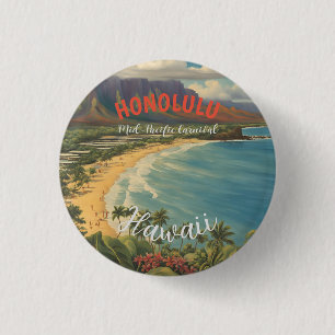 Vintage Style Hawaiian Travel Honolulu Mid-Pacific 1 Inch Round Button