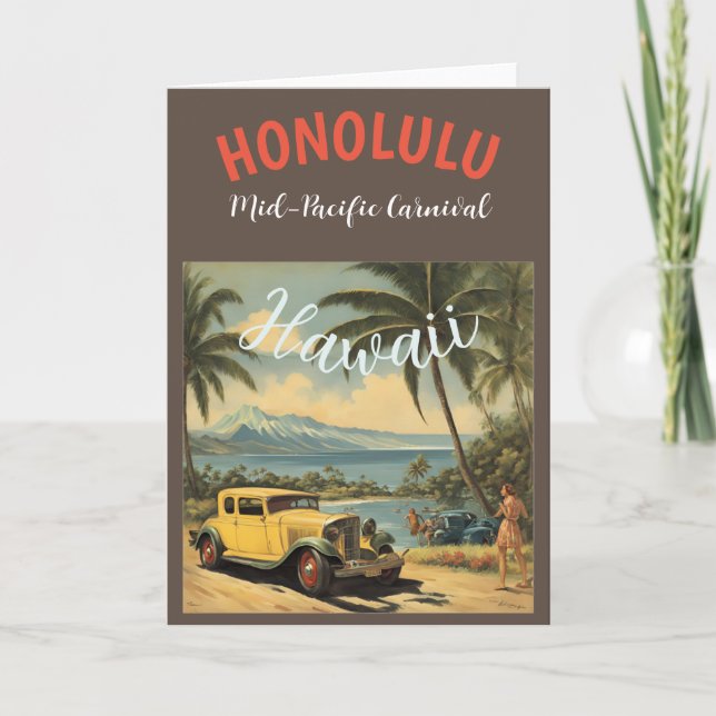 Vintage Style Hawaiian Travel Honolulu Mid-Pacific Card (Front)