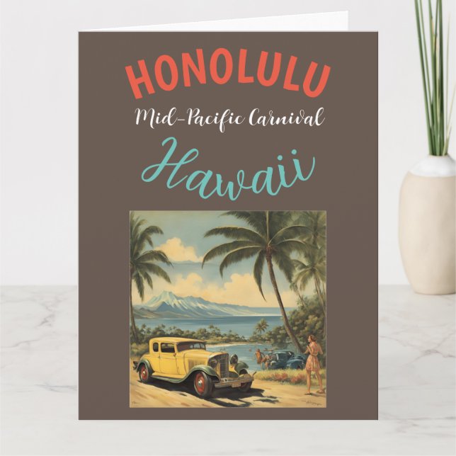 Vintage Style Hawaiian Travel Honolulu Mid-Pacific Card (Front)