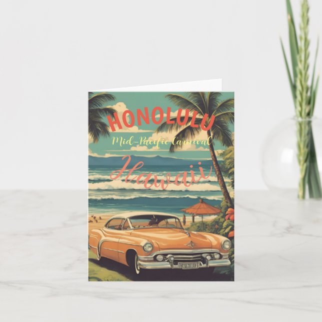 Vintage Style Hawaiian Travel Honolulu Mid-Pacific Card (Front)