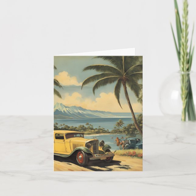 Vintage Style Hawaiian Travel Honolulu Mid-Pacific Card (Front)