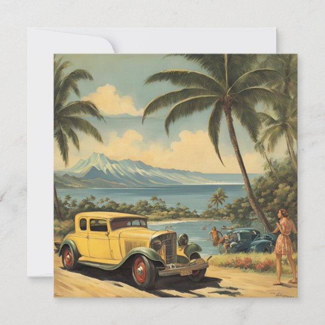 Vintage Style Hawaiian Travel Honolulu Mid-Pacific Card (Front)