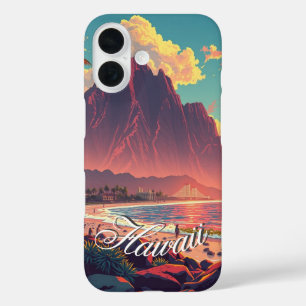 Vintage Style Hawaiian Travel Honolulu Mid-Pacific iPhone 16 Case
