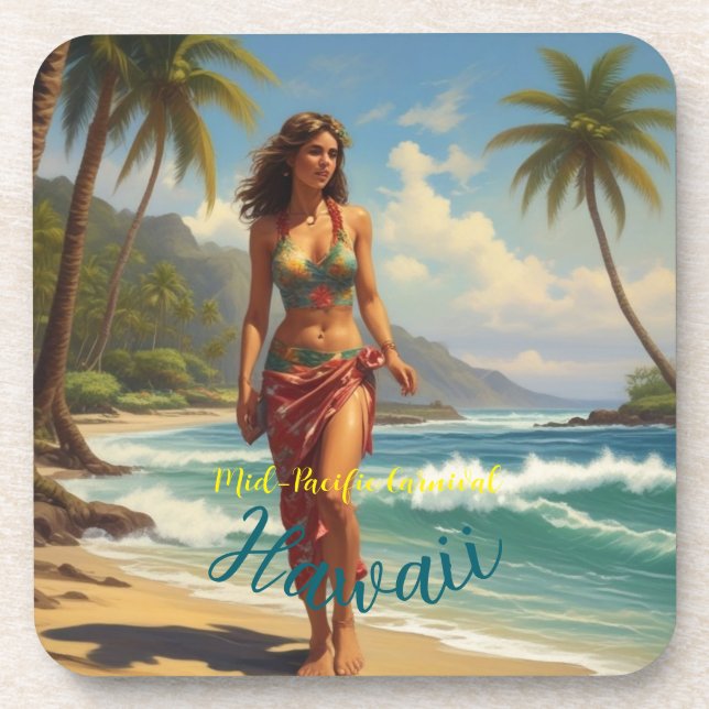 Vintage Style Hawaiian Travel Honolulu Mid-Pacific Coaster (Front)