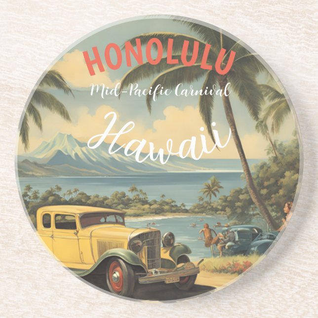 Vintage Style Hawaiian Travel Honolulu Mid-Pacific Coaster (Front)