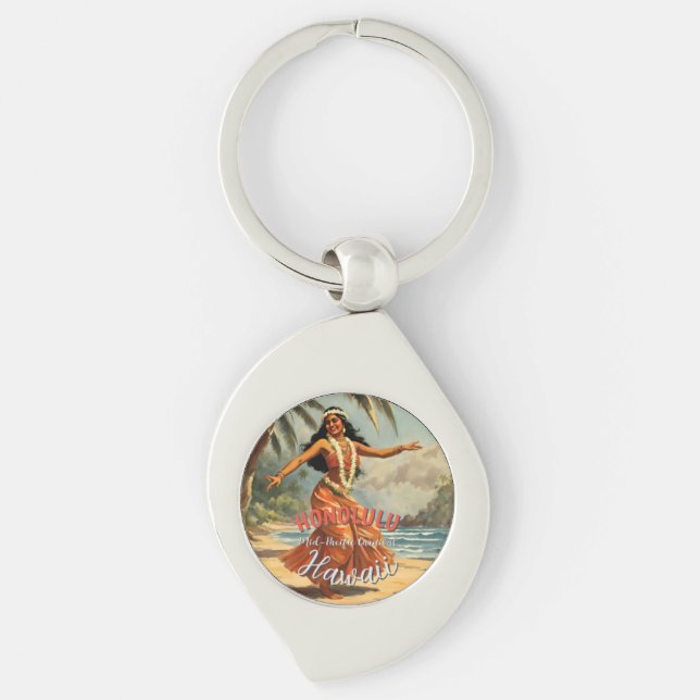 Vintage Style Hawaiian Travel Honolulu Mid-Pacific Keychain (Front)