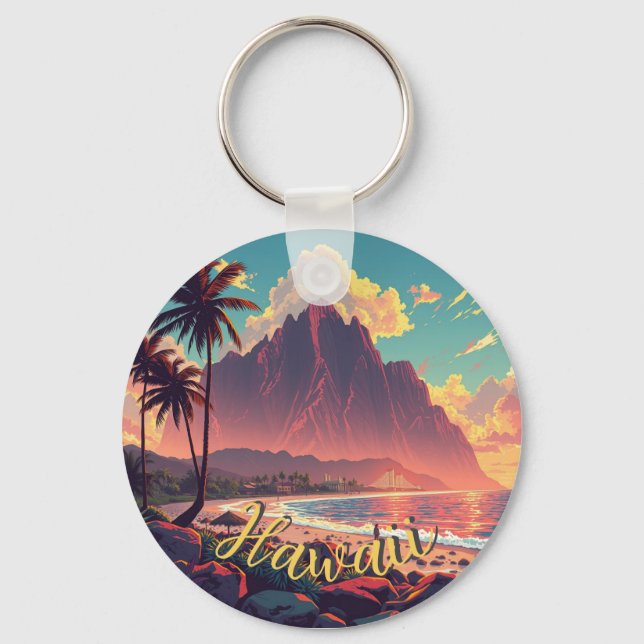 Vintage Style Hawaiian Travel Honolulu Mid-Pacific Keychain (Front)
