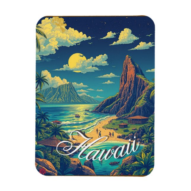 Vintage Style Hawaiian Travel Honolulu Mid-Pacific Magnet (Vertical)