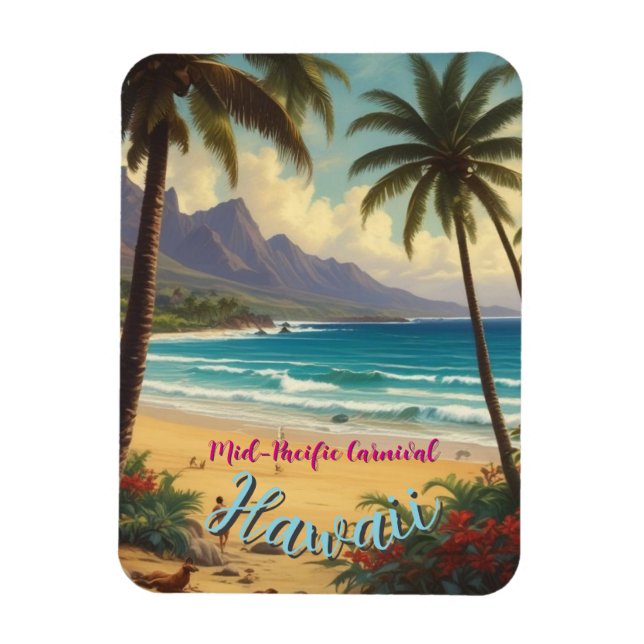 Vintage Style Hawaiian Travel Honolulu Mid-Pacific Magnet (Vertical)