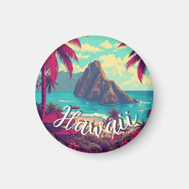 Vintage Style Hawaiian Travel Honolulu Mid-Pacific Magnet (Front)
