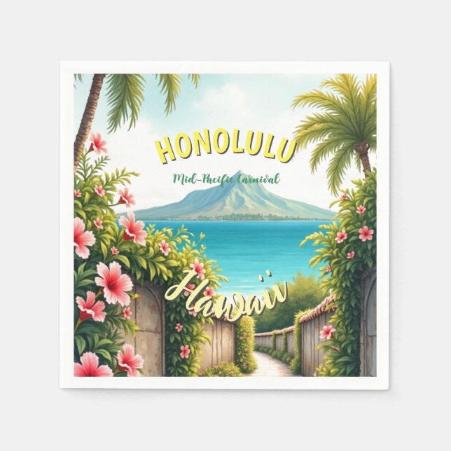 Vintage Style Hawaiian Travel Honolulu Mid-Pacific Napkin (Front)