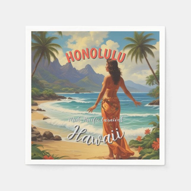 Vintage Style Hawaiian Travel Honolulu Mid-Pacific Napkin (Front)