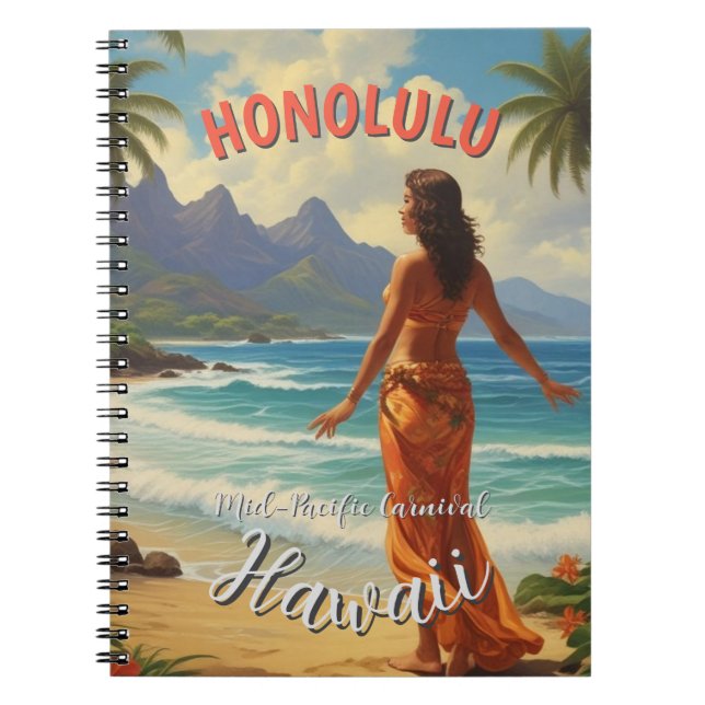 Vintage Style Hawaiian Travel Honolulu Mid-Pacific Notebook (Front)
