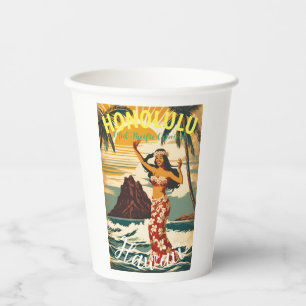 Vintage Style Hawaiian Travel Honolulu Mid-Pacific Paper Cups