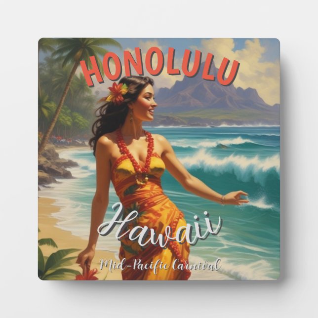 Vintage Style Hawaiian Travel Honolulu Mid-Pacific Plaque (Front)