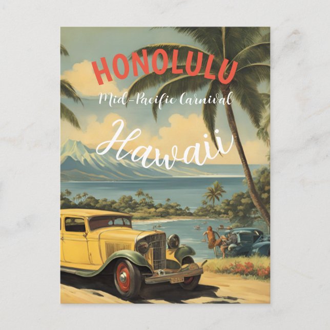 Vintage Style Hawaiian Travel Honolulu Mid-Pacific Postcard (Front)