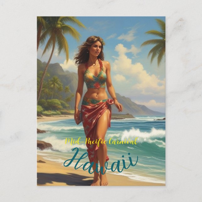 Vintage Style Hawaiian Travel Honolulu Mid-Pacific Postcard (Front)