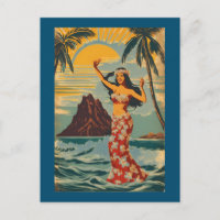 Vintage Style Hawaiian Travel Honolulu Mid-Pacific