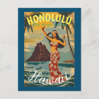 Vintage Style Hawaiian Travel Honolulu Mid-Pacific
