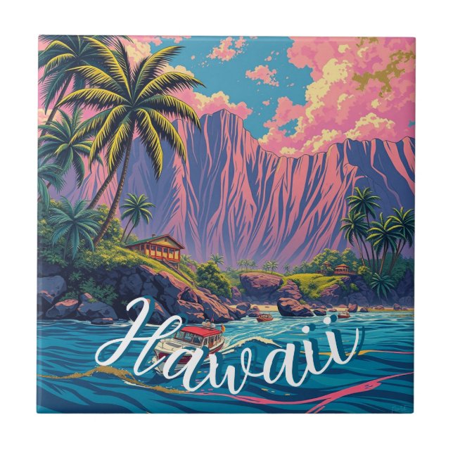Vintage Style Hawaiian Travel Honolulu Mid-Pacific Tile (Front)