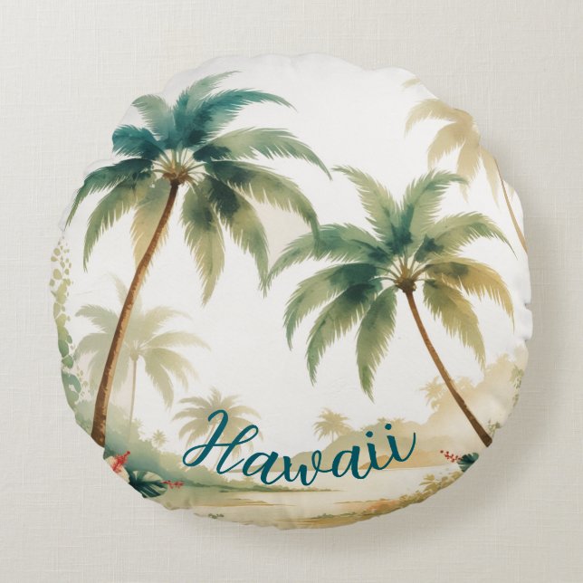 Vintage Style Hawaiian Travel Honolulu Round Pillow (Front)