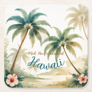 Vintage Style Hawaiian Travel Honolulu Square Paper Coaster
