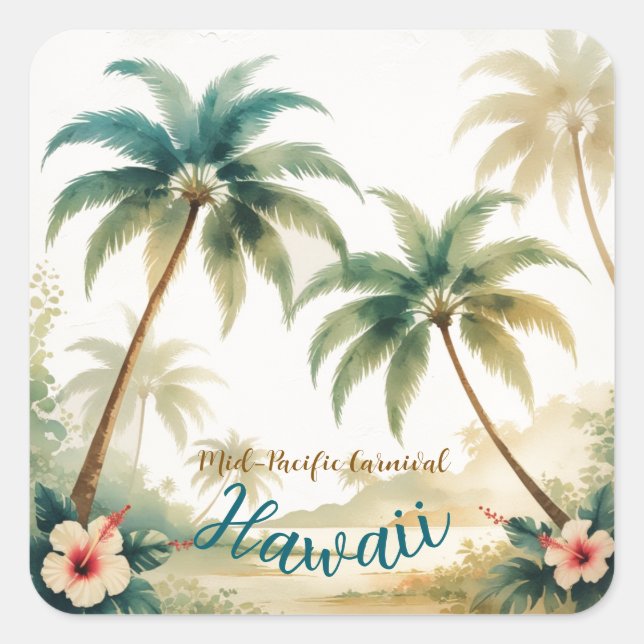 Vintage Style Hawaiian Travel Honolulu Square Sticker (Front)