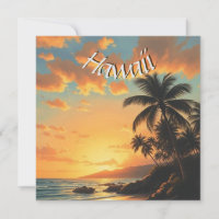 Vintage Style Hawaiian Travel Sea Sunset Card