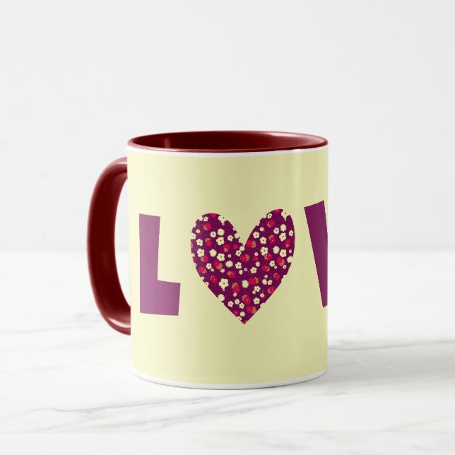 Vintage Style Heart Magenta Pink Mug Love Cup (Front Left)