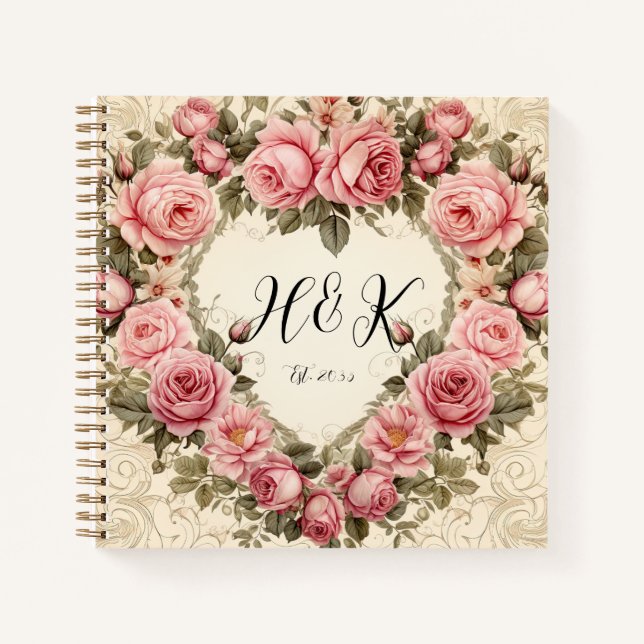 Vintage Style Heart Pink Roses Valentine's Day Notebook (Front)