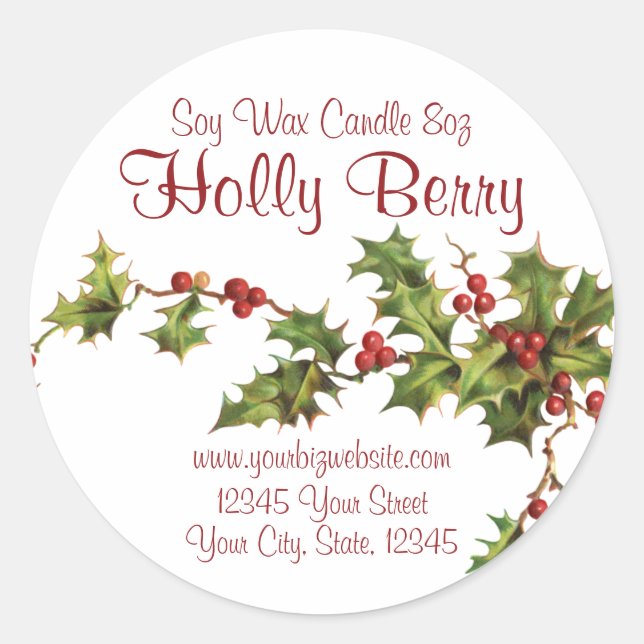 Vintage Style Holly Berry Christmas Candle Label (Front)