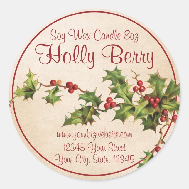 Vintage Style Holly Berry Christmas Candle Label (Front)
