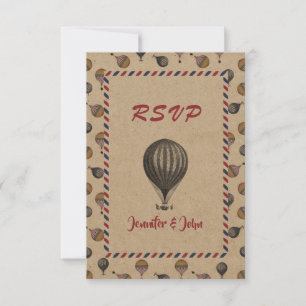 Vintage Style Hot Air Balloon Travel Wedding RSVP Card
