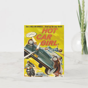 Vintage-Style "Hot Car Girl" Note Card