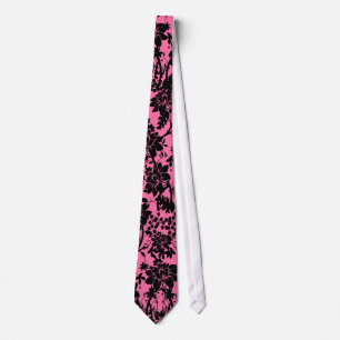 Vintage Style hot pink and black floral pattern Tie