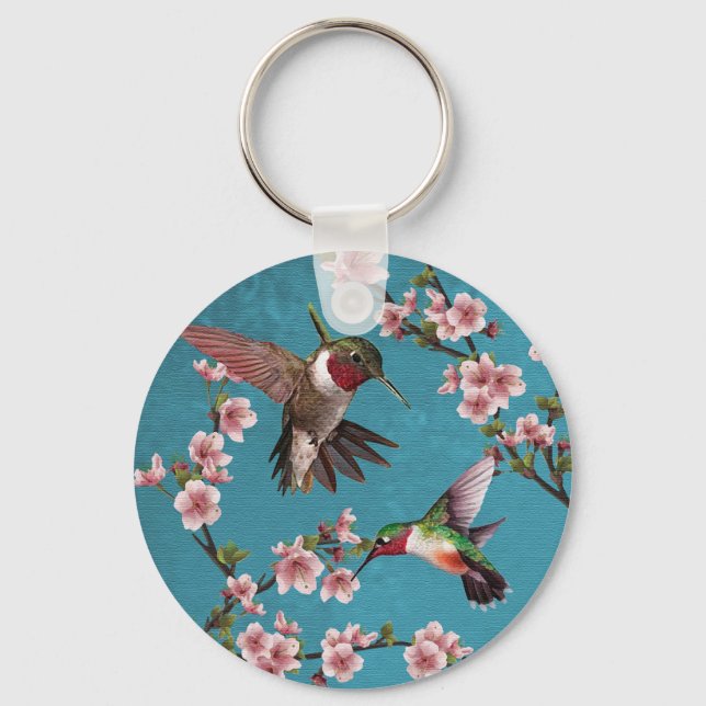 Vintage Style Hummingbird Painting Keychain (Front)