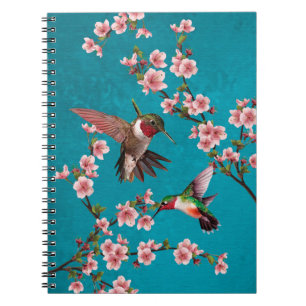 Vintage Style Hummingbirds & Cherry Blossoms Notebook