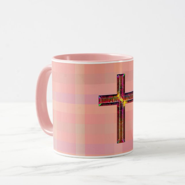 Vintage Style Illustrated Faith Cross Pink Mug (Front Left)