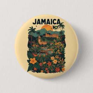 Vintage Style Jamaica Travel Illustration 2 Inch Round Button