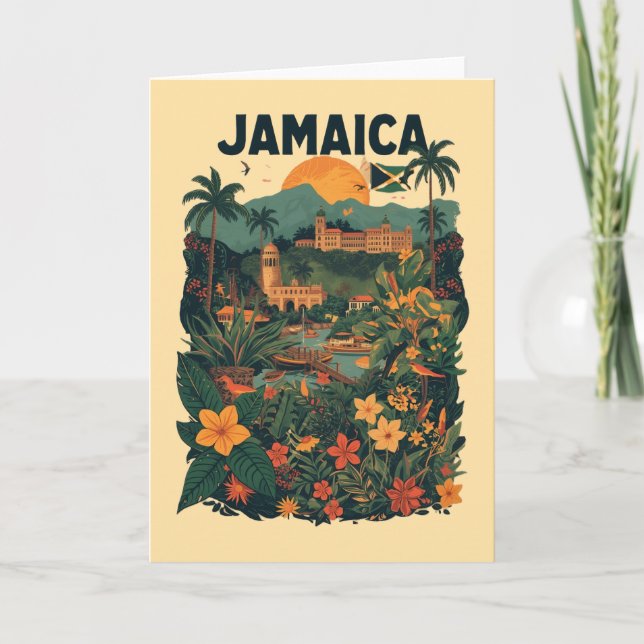 Vintage Style Jamaica Travel Illustration Card (Front)