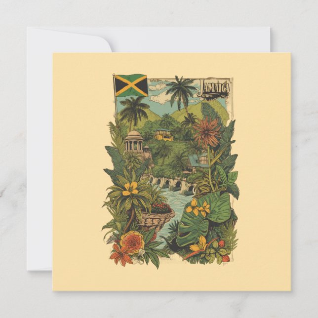 Vintage Style Jamaica Travel Illustration Card (Front)