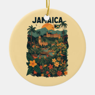 Vintage Style Jamaica Travel Illustration Ceramic Ornament