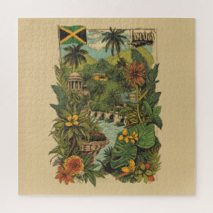 Vintage Style Jamaica Travel Illustration Jigsaw Puzzle