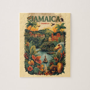 Vintage Style Jamaica Travel Illustration Jigsaw Puzzle