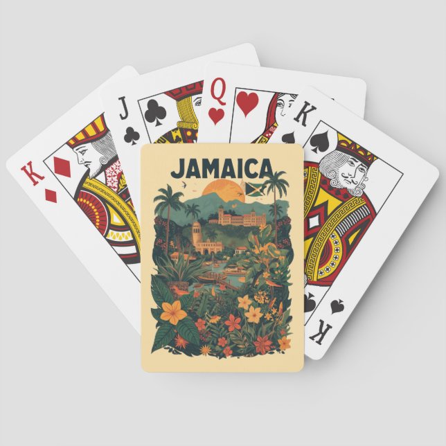 Vintage Style Jamaica Travel Illustration Playing Cards (Back)