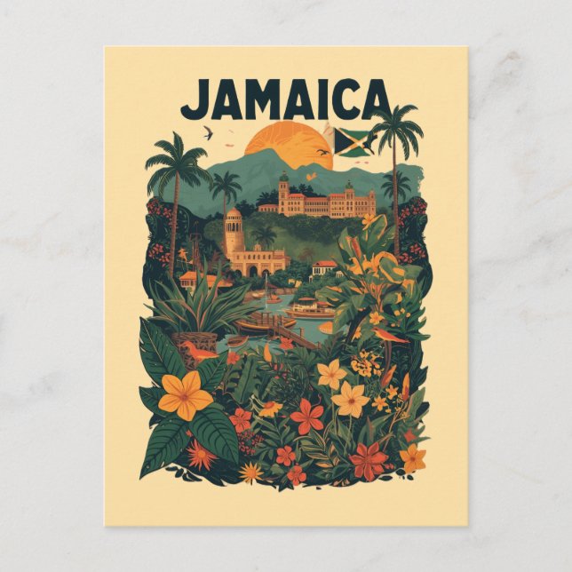 Vintage Style Jamaica Travel Illustration Postcard (Front)