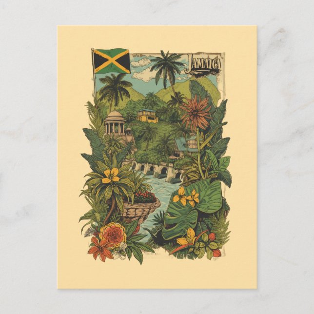 Vintage Style Jamaica Travel Illustration Postcard (Front)